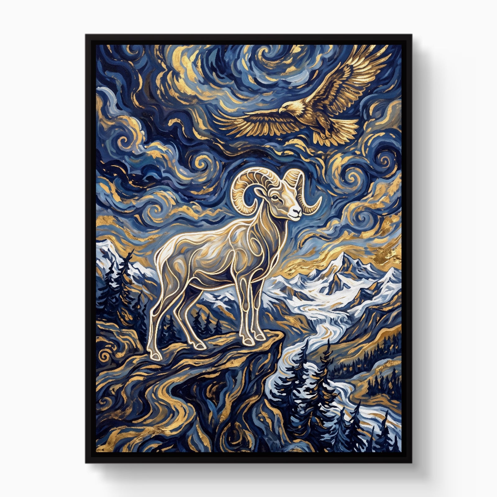 Bighorn Eagle Starry Night — bighorn eagle starry night white studio framed black