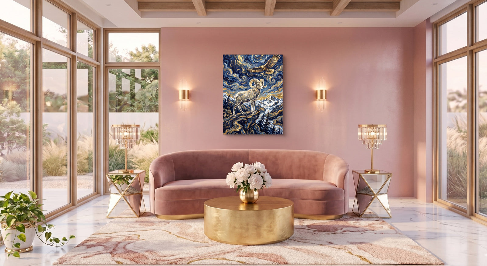 Bighorn Eagle Starry Night — bighorn eagle starry night white studio framed black