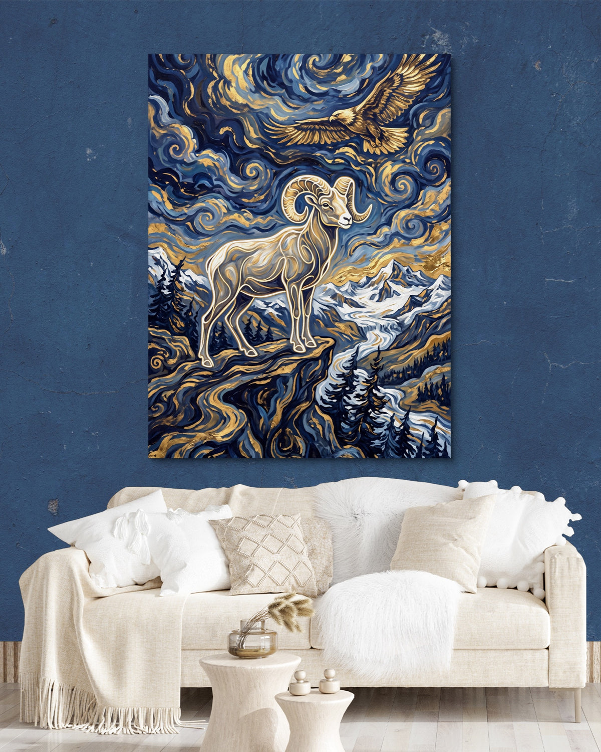 Bighorn Eagle Starry Night — bighorn eagle starry night psd navy wall white lux couch 1port flush print