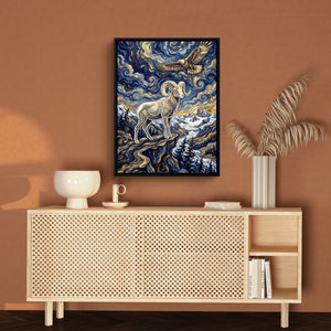 Bighorn Eagle Starry Night — bighorn eagle starry night sq brown wall 1port framed black