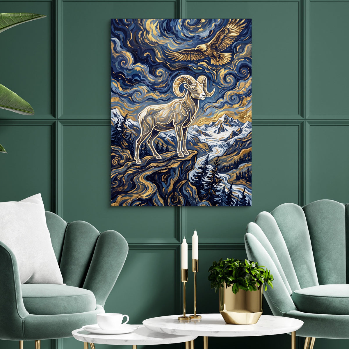 Bighorn Eagle Starry Night — bighorn eagle starry night sq green luxury rom 1port flush print