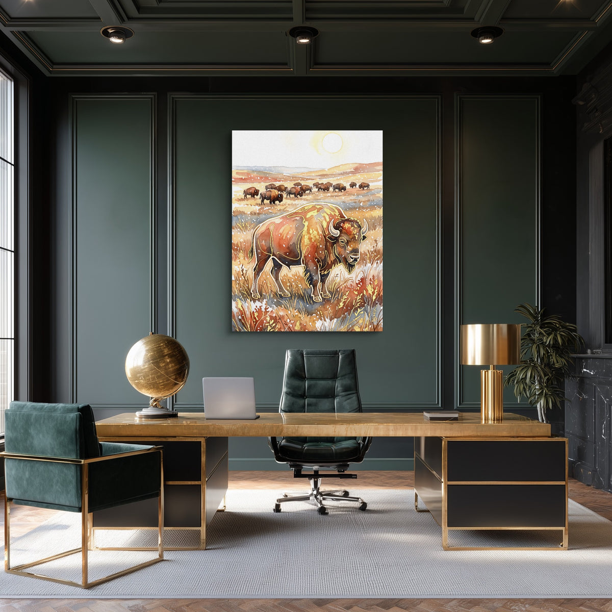 Bison Golden Plains — bison golden plains sq green office room 1port flush print