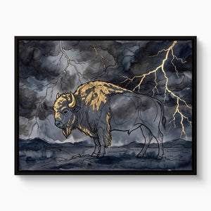 Bison Golden Storm — bison golden storm white studio framed black