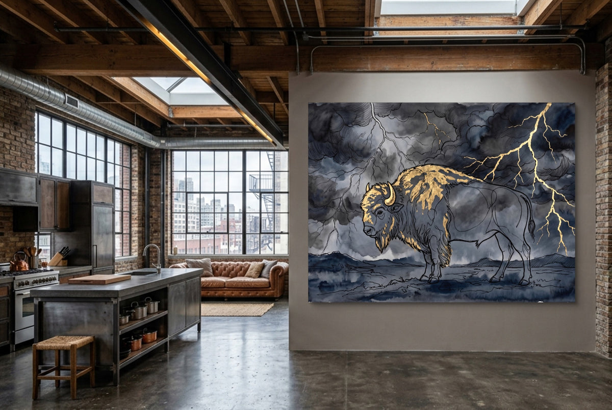 Bison Golden Storm — bison golden storm kitchen interior with island 1land flush print
