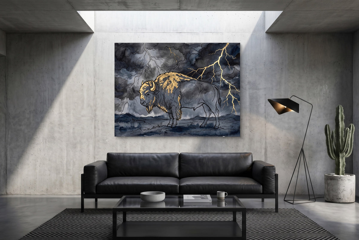 Bison Golden Storm — bison golden storm modern minimalist living room 1land flush print