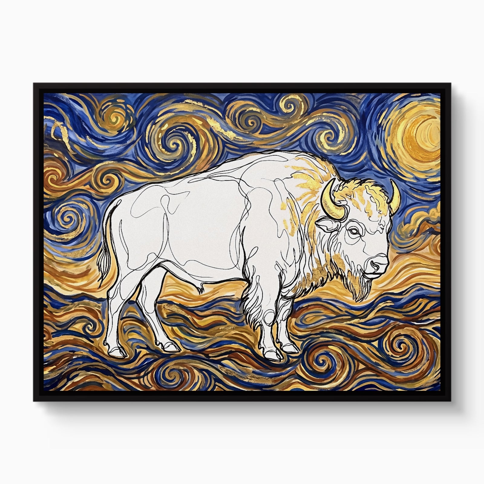 Bison Starry Night — bison starry night white studio framed black