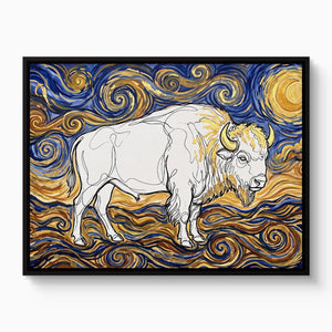 Bison Starry Night — bison starry night white studio framed black