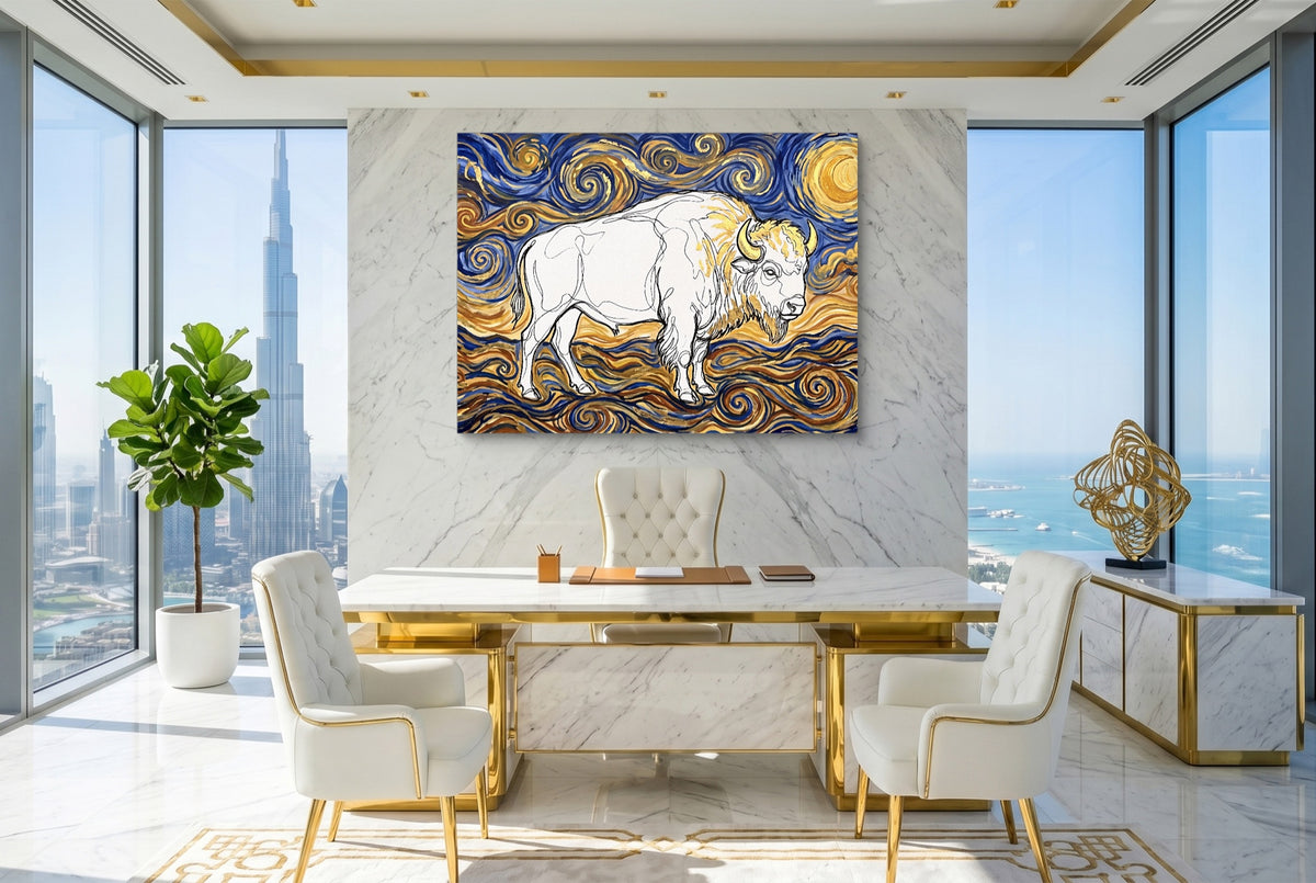 Bison Starry Night — bison starry night office with city view 2 1land flush print