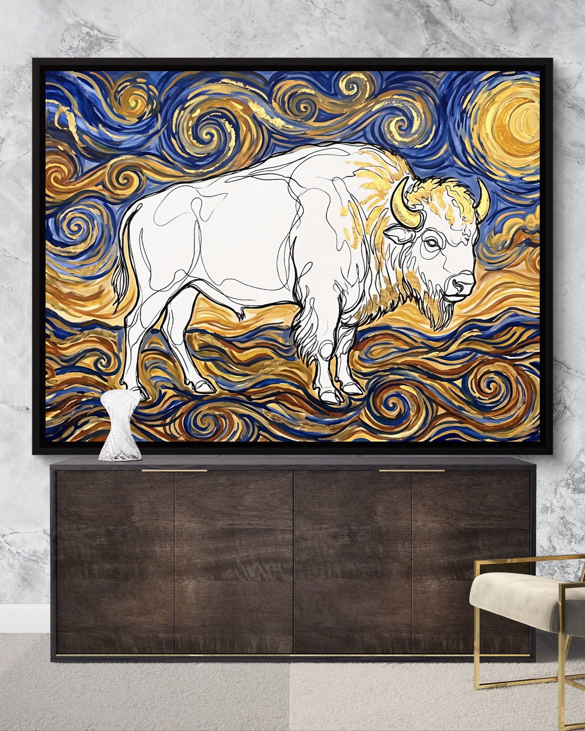Bison Starry Night — bison starry night psd marble lux console 1land framed black