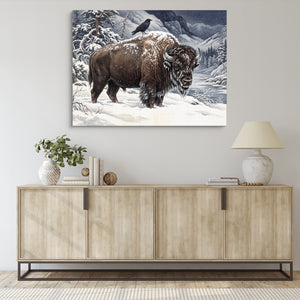 Bison Winter Gaze — bison winter gaze sq living room desk 1land flush print
