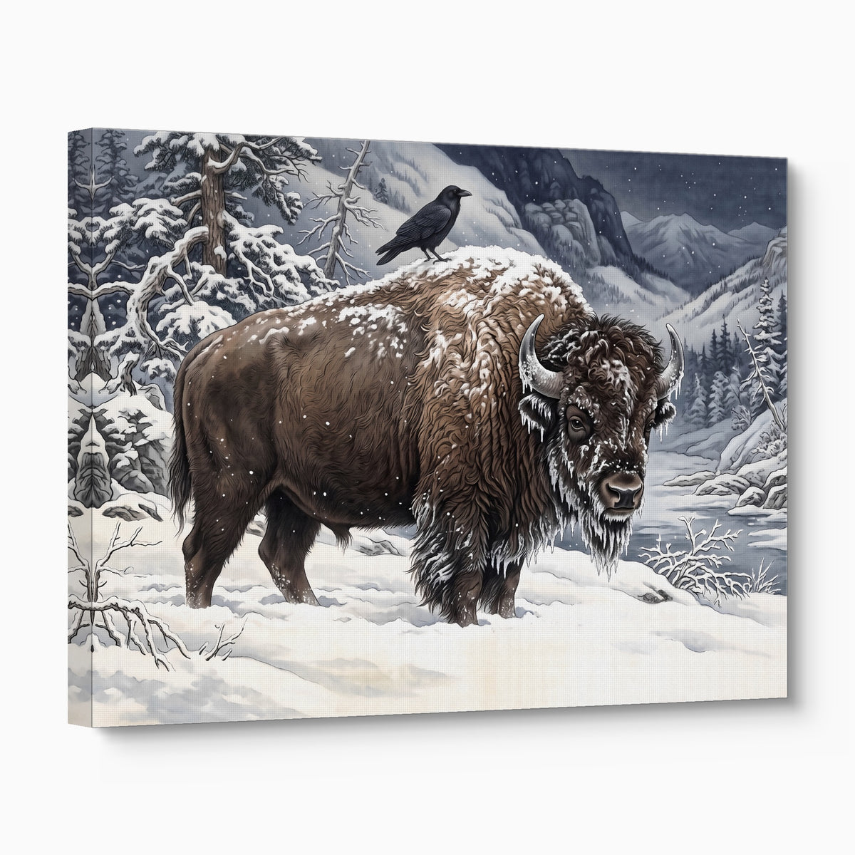 Bison Winter Gaze — bison winter gaze angled flush print