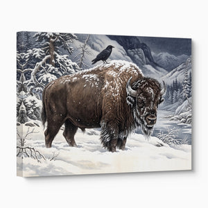 Bison Winter Gaze — bison winter gaze angled flush print