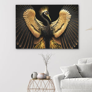 Black and Gold Crane - Luxury Wall Art