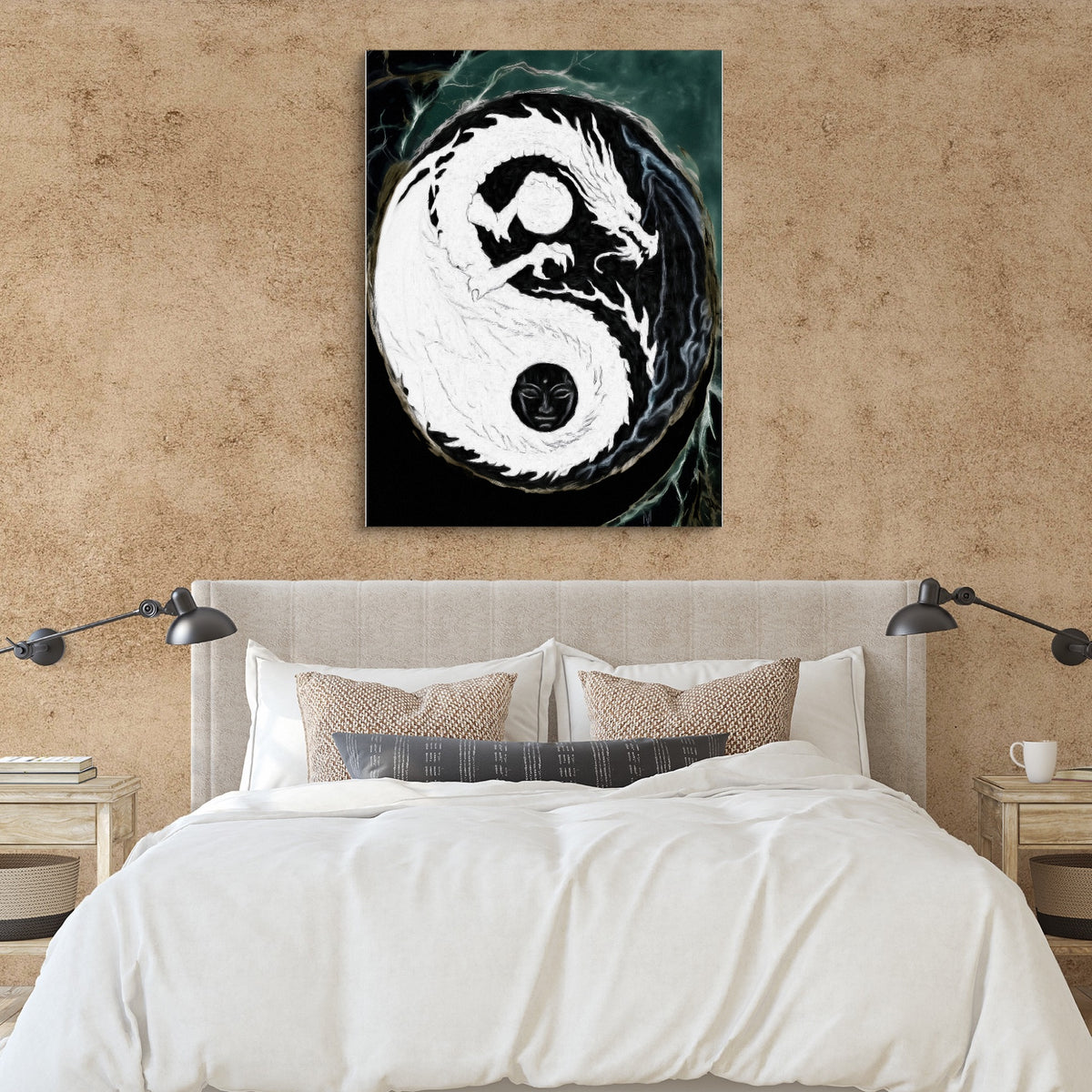 Black Dragon Yin Yang — black dragon yin yang sq clay paper bedroom 1port flush print