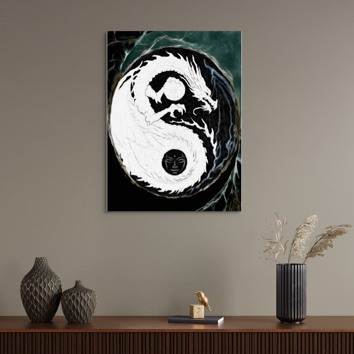 Black Dragon Yin Yang — black dragon yin yang sq wall desk bird 1port flush print