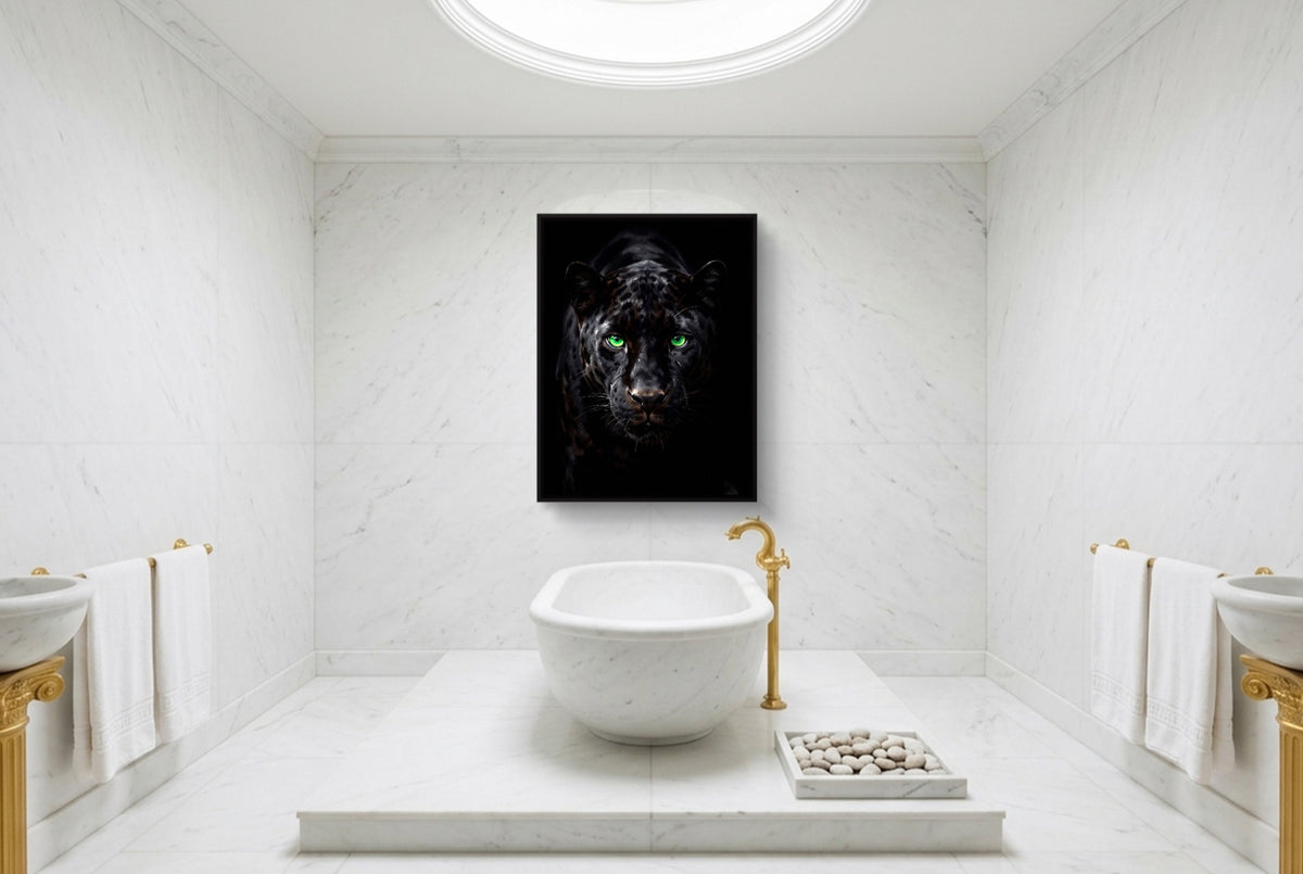 Black Panther Emerald Stare — black panther emerald stare luxury bathroom interior 2 1port framed black