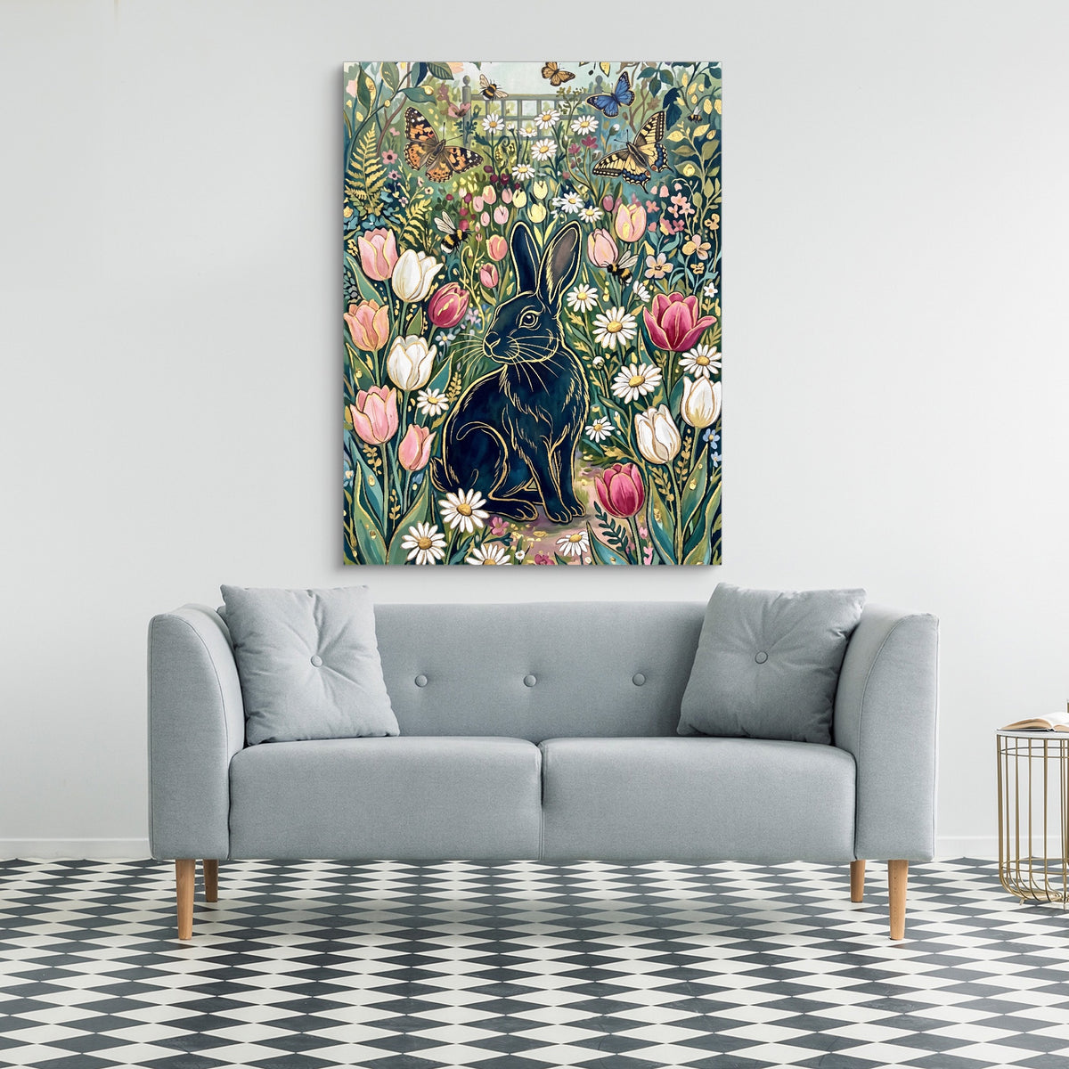 Black Rabbit Garden — black rabbit garden sq checkered floor 1port flush print
