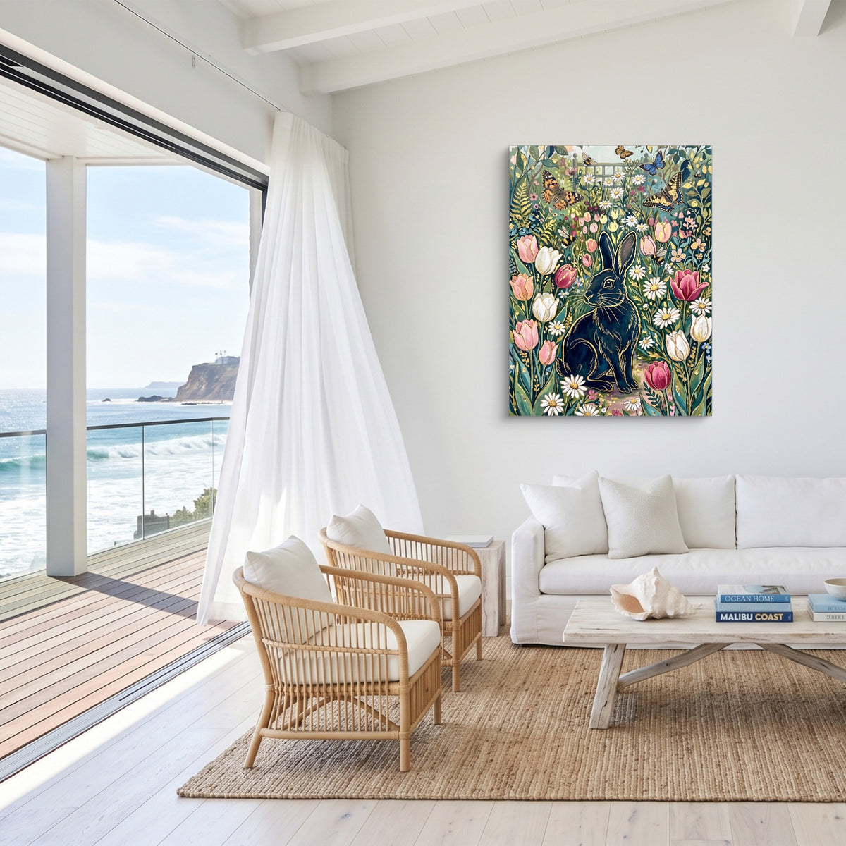 Black Rabbit Garden — black rabbit garden sq malibu beach 1port flush print