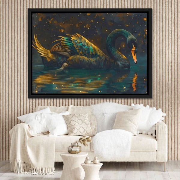 Black Swan Emerald Green Canvas Wall Art - Luxury Wall Art
