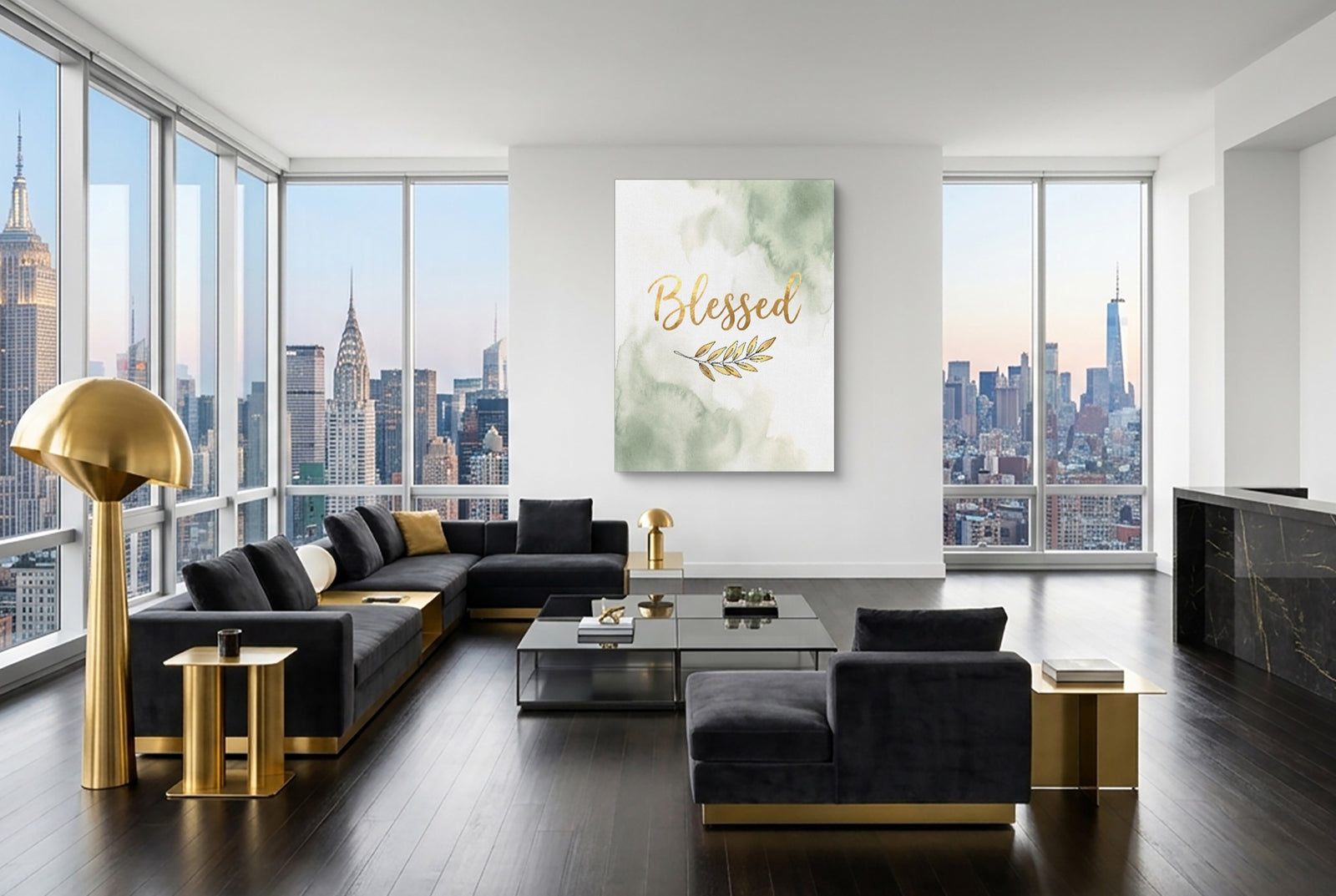 Blessed Golden Script — blessed golden script white studio framed black