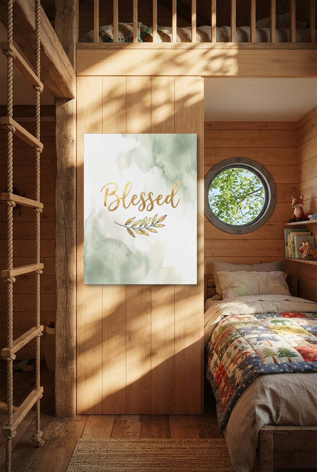 Blessed Golden Script — blessed golden script p bedroom with loft area 1port flush print