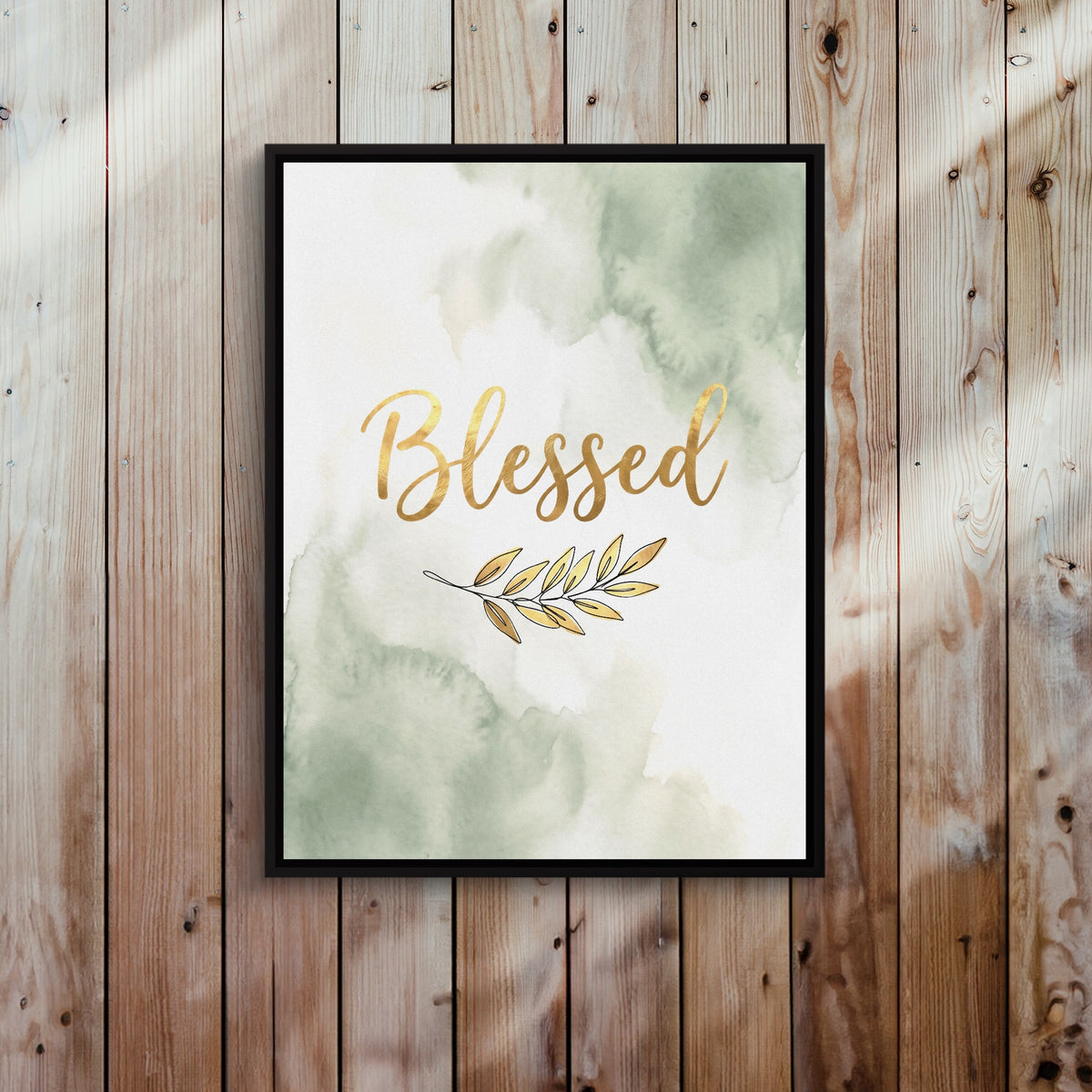 Blessed Golden Script — blessed golden script sq bed 2 wood panel 1port framed black