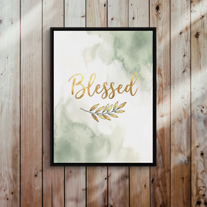 Blessed Golden Script — blessed golden script sq bed 2 wood panel 1port framed black