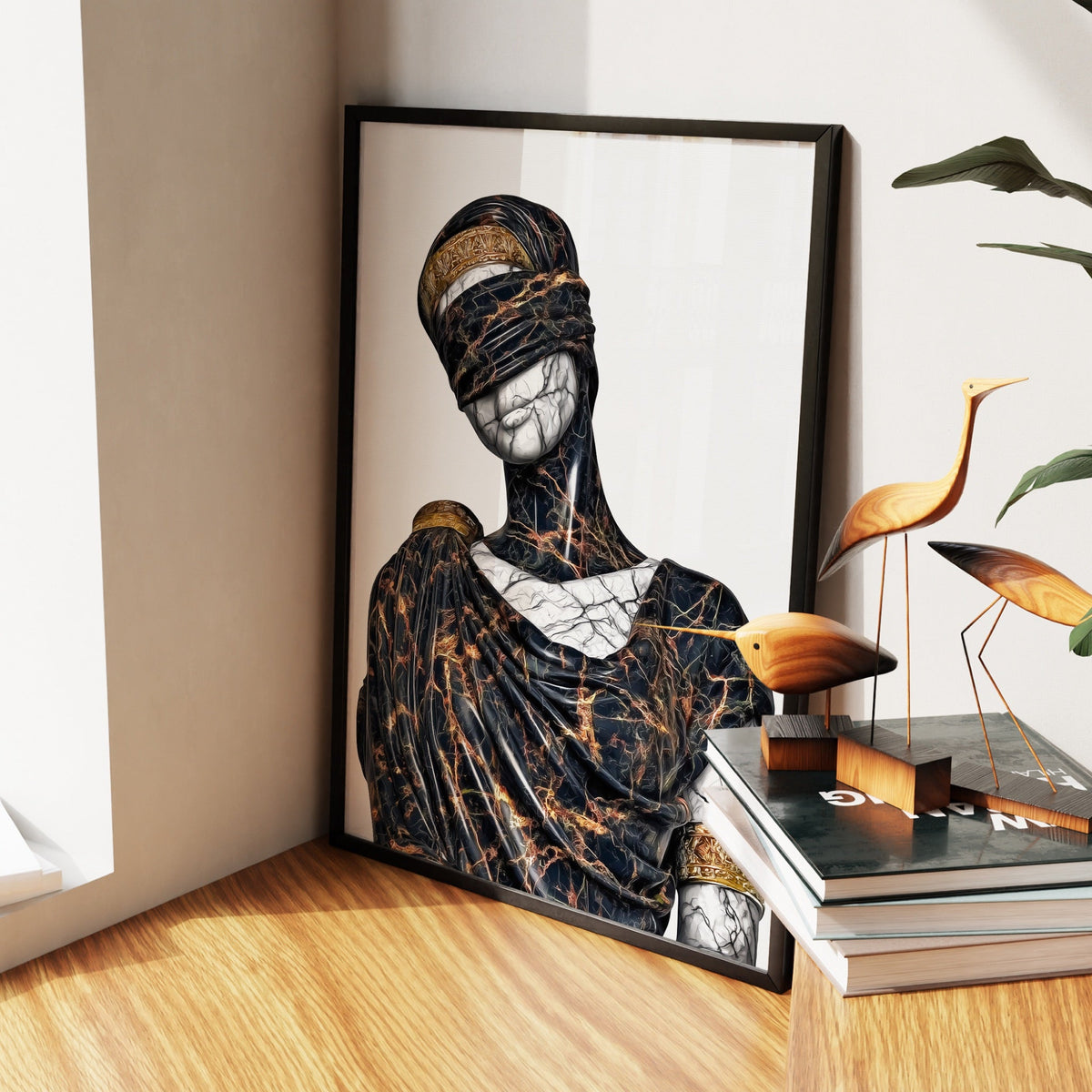 Blindfolded Goddess Gold - Luxury Wall Art