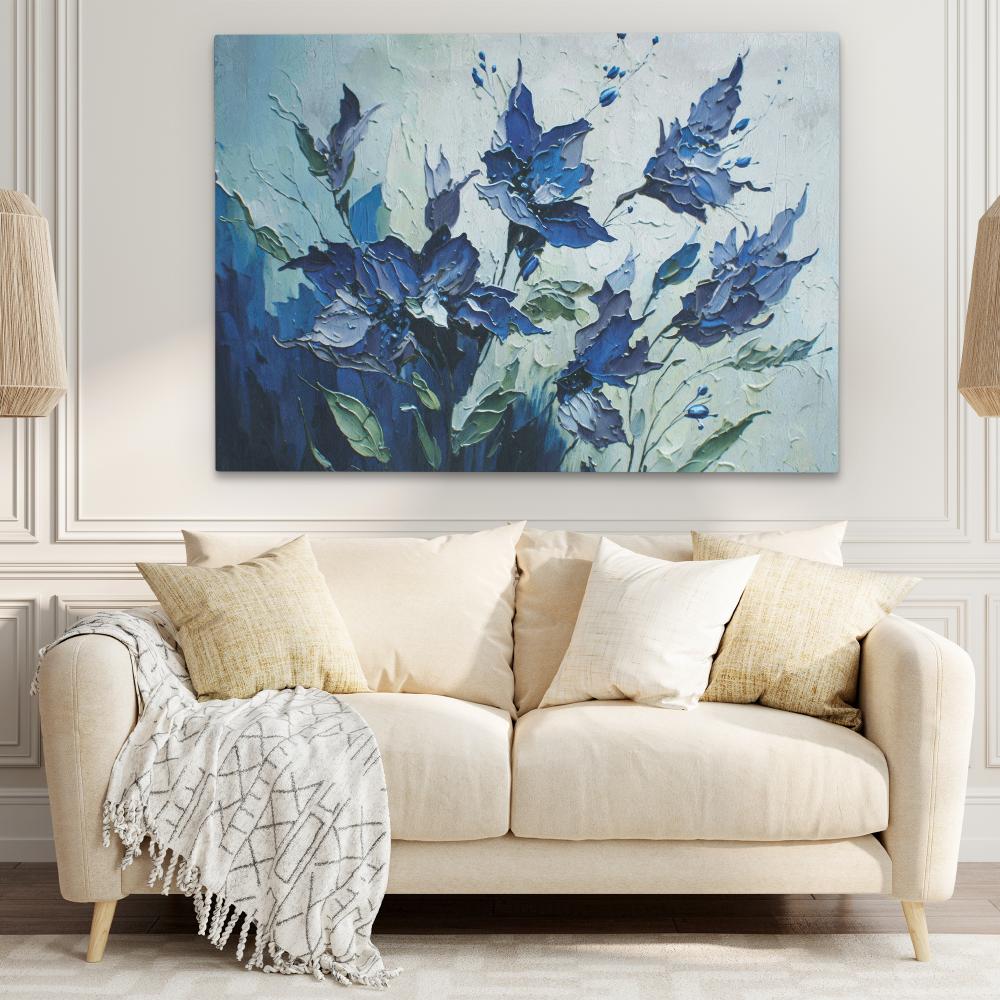 Blue Abstract Flowers - Luxury Wall Art