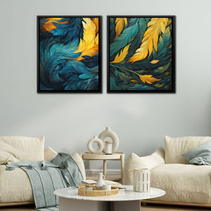 Blue and Green Feathers (2) Set - Luxury Wall Art