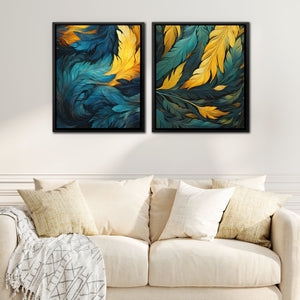 Blue and Green Feathers (2) Set - Luxury Wall Art