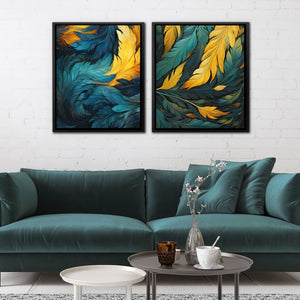 Blue and Green Feathers (2) Set - Luxury Wall Art