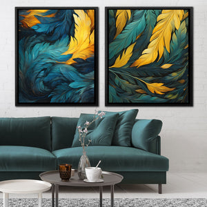 Blue and Green Feathers (2) Set - Luxury Wall Art