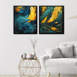 Blue and Green Feathers (2) Set - Luxury Wall Art