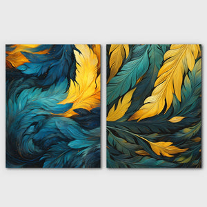 Blue and Green Feathers (2) Set - Luxury Wall Art