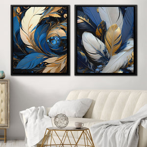 Blue and White Feathers (2) Set - Luxury Wall Art