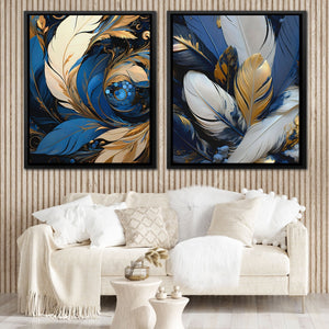 Blue and White Feathers (2) Set - Luxury Wall Art