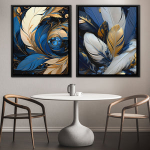 Blue and White Feathers (2) Set - Luxury Wall Art