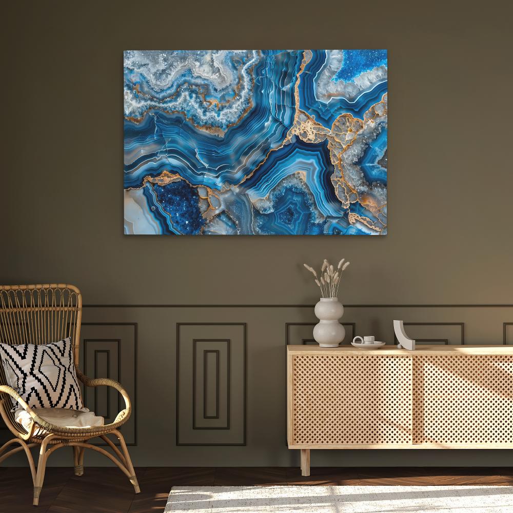 Blue Crystals with Gold - Luxury Wall Art