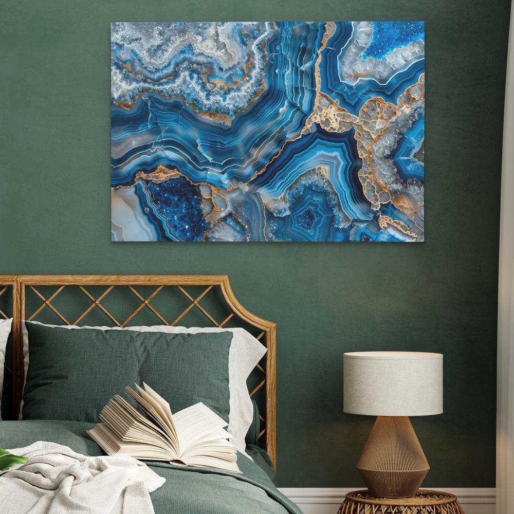 Blue Crystals with Gold - Luxury Wall Art