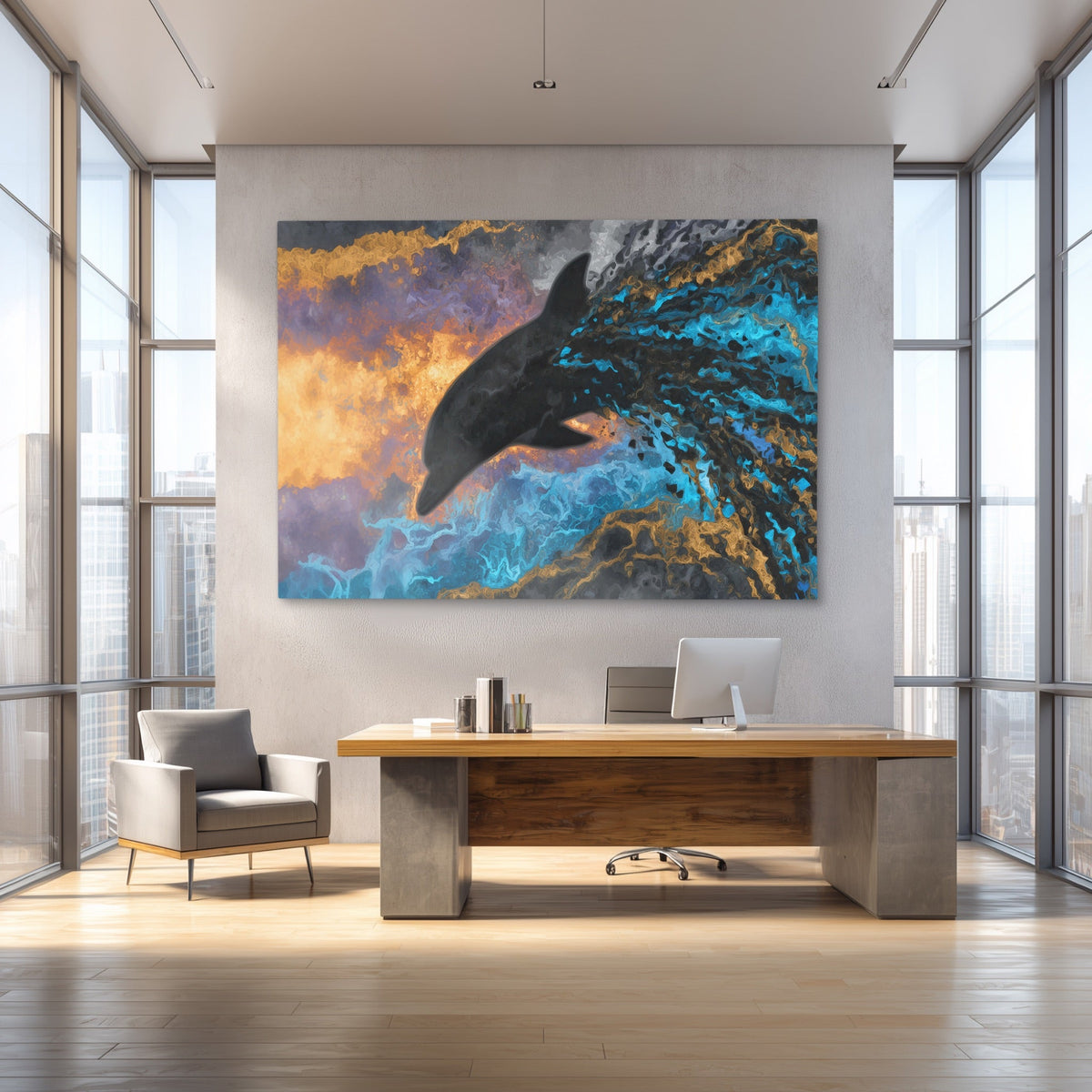 Blue Dolphin Burst - Luxury Wall Art