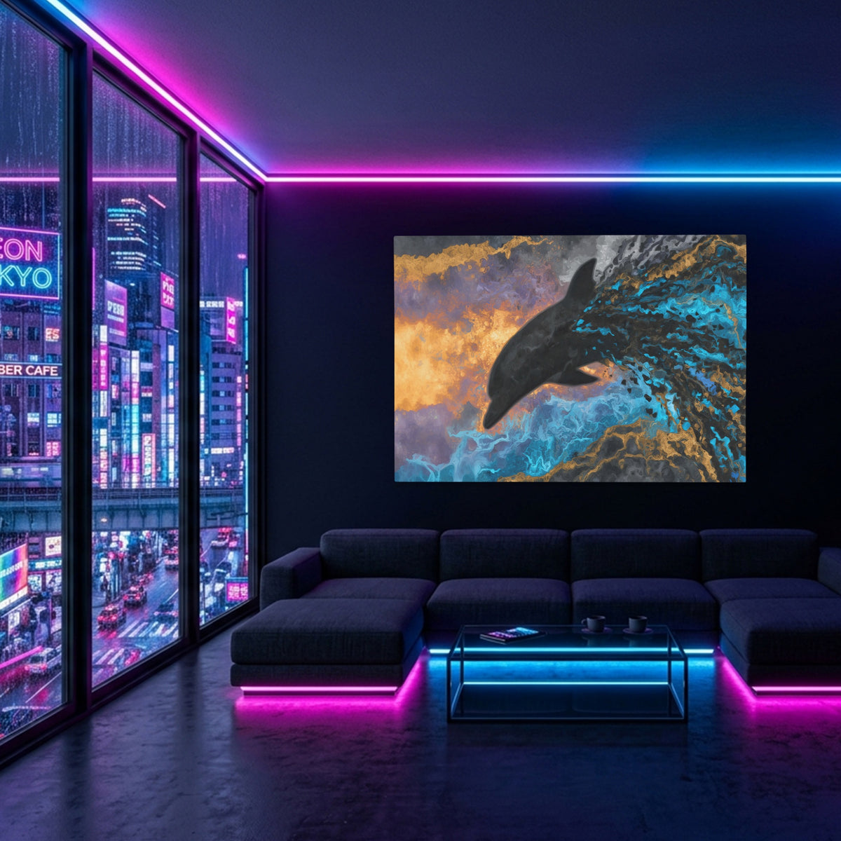 Blue Dolphin Burst — Blue Dolphin Burst Blue Pink Neon Room Land 49