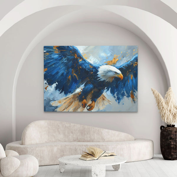 Blue Eagle Flying in a room
