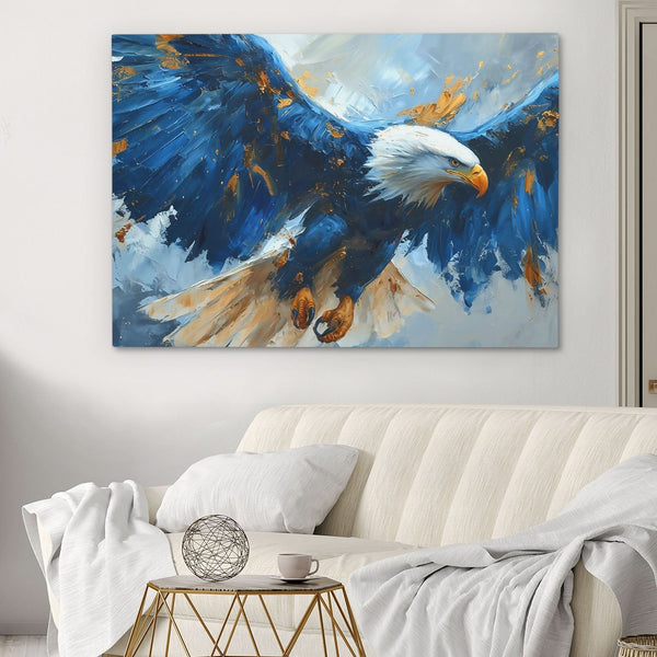 Blue Eagle Flying in a room