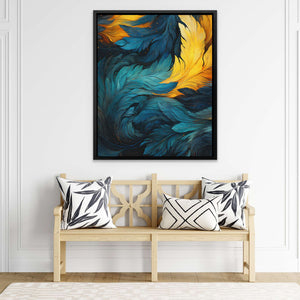 Blue Gold Feathers - Luxury Wall Art