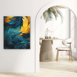 Blue Gold Feathers - Luxury Wall Art