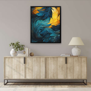 Blue Gold Feathers - Luxury Wall Art