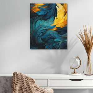 Blue Gold Feathers - Luxury Wall Art