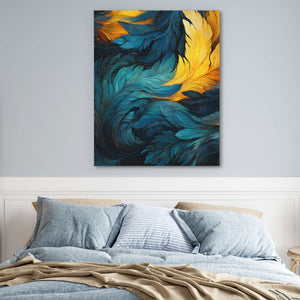 Blue Gold Feathers - Luxury Wall Art