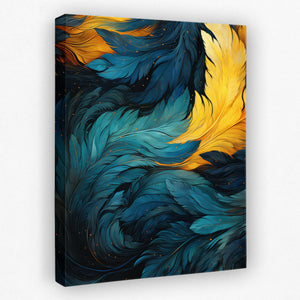 Blue Gold Feathers - Luxury Wall Art